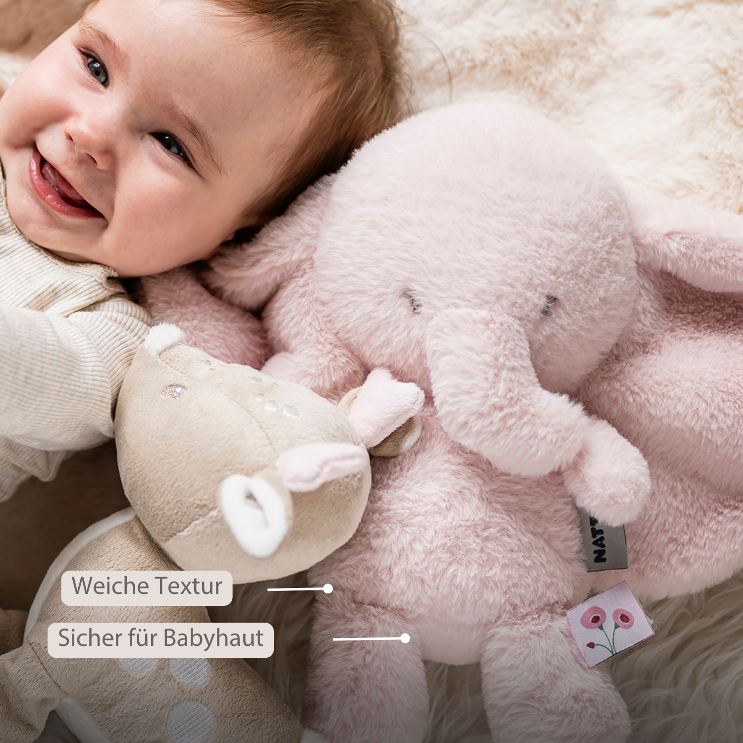 FanFan Cuddle Elephant – 30 cm – Soft Baby Plush Toy – Pink [DE]