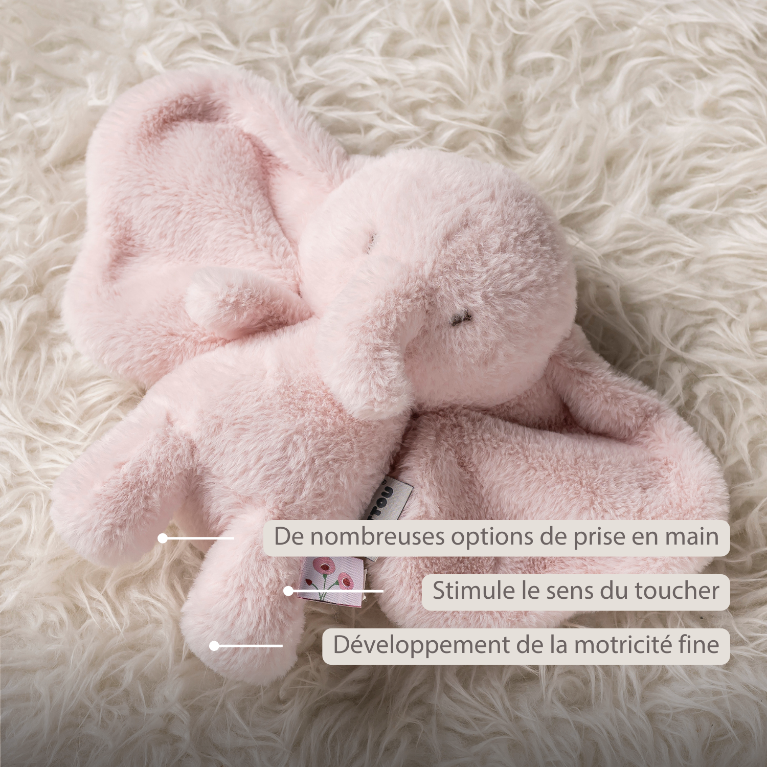 FanFan Cuddle Elephant – 30 cm – Soft Baby Plush Toy – Pink [FR]