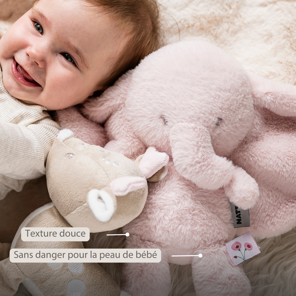 FanFan Cuddle Elephant – 30 cm – Soft Baby Plush Toy – Pink [FR]