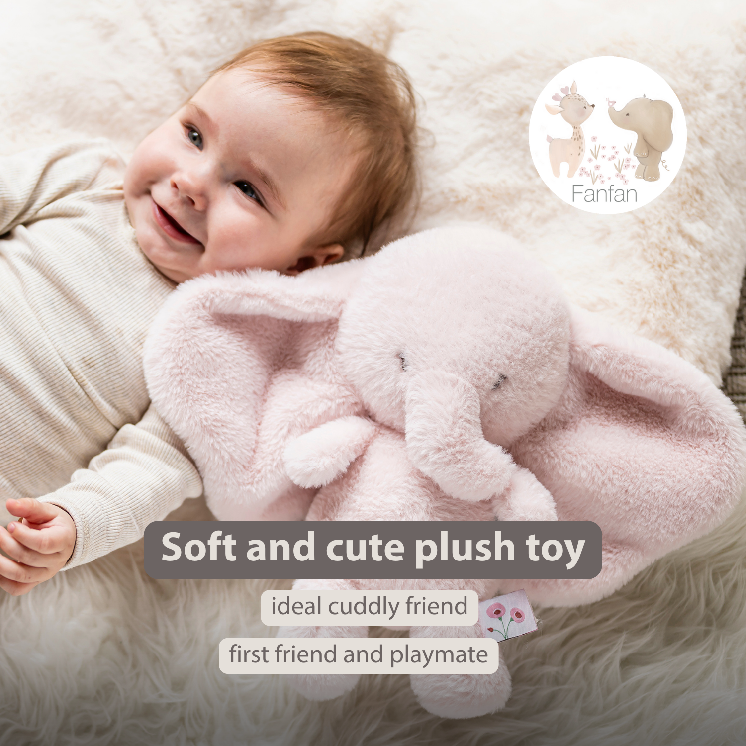 FanFan Cuddle Elephant – 30 cm – Soft Baby Plush Toy – Pink [EN]