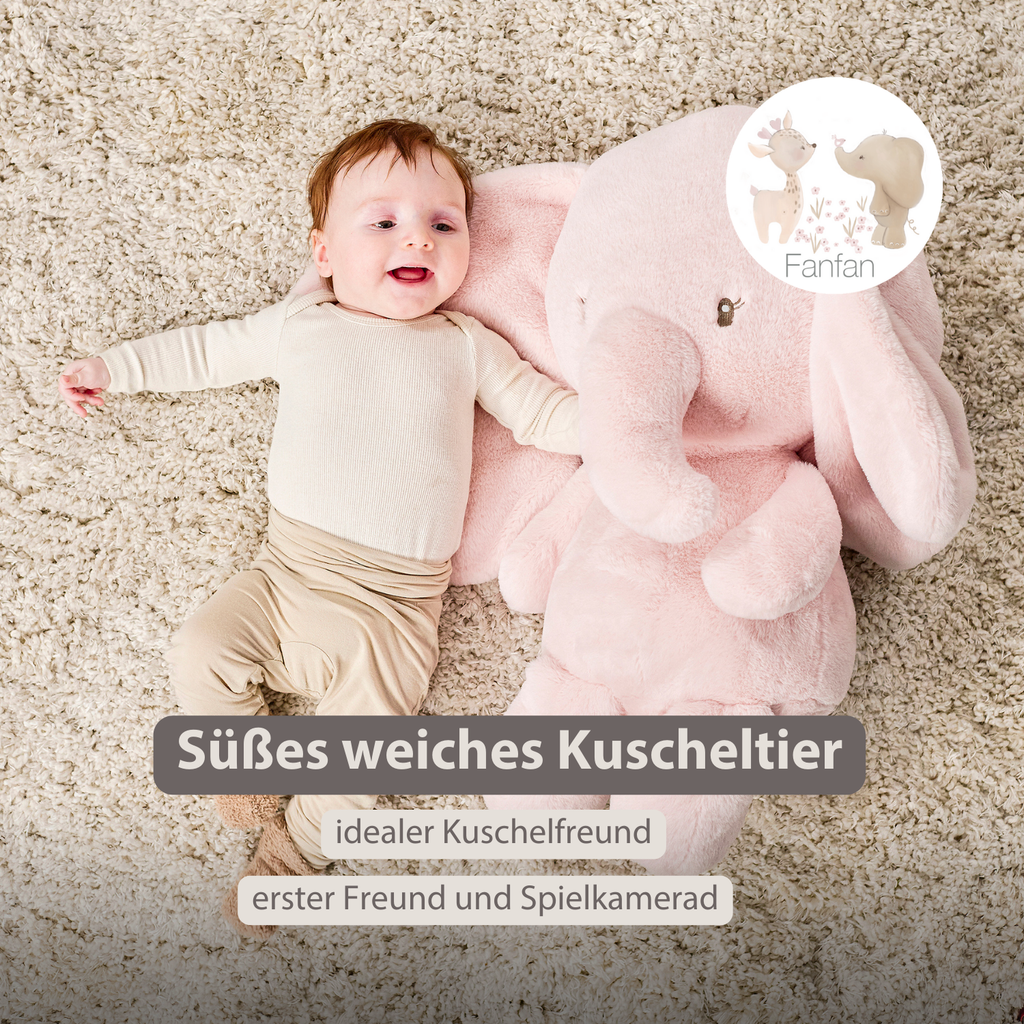 FanFan Maxi Cuddle Elephant – 60 cm – Soft Baby Plush – Pink [DE]