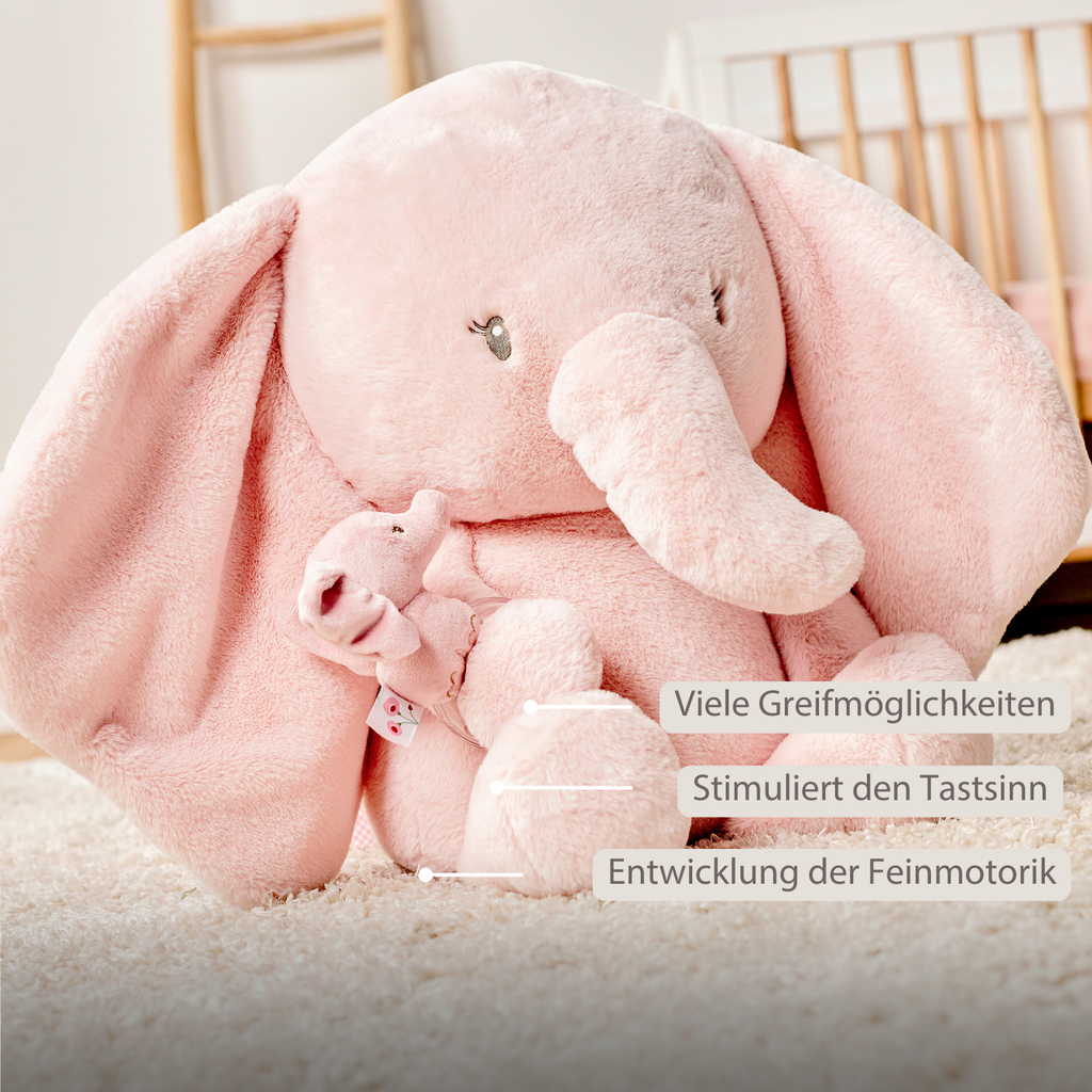 FanFan Maxi Cuddle Elephant – 60 cm – Soft Baby Plush – Pink [DE]