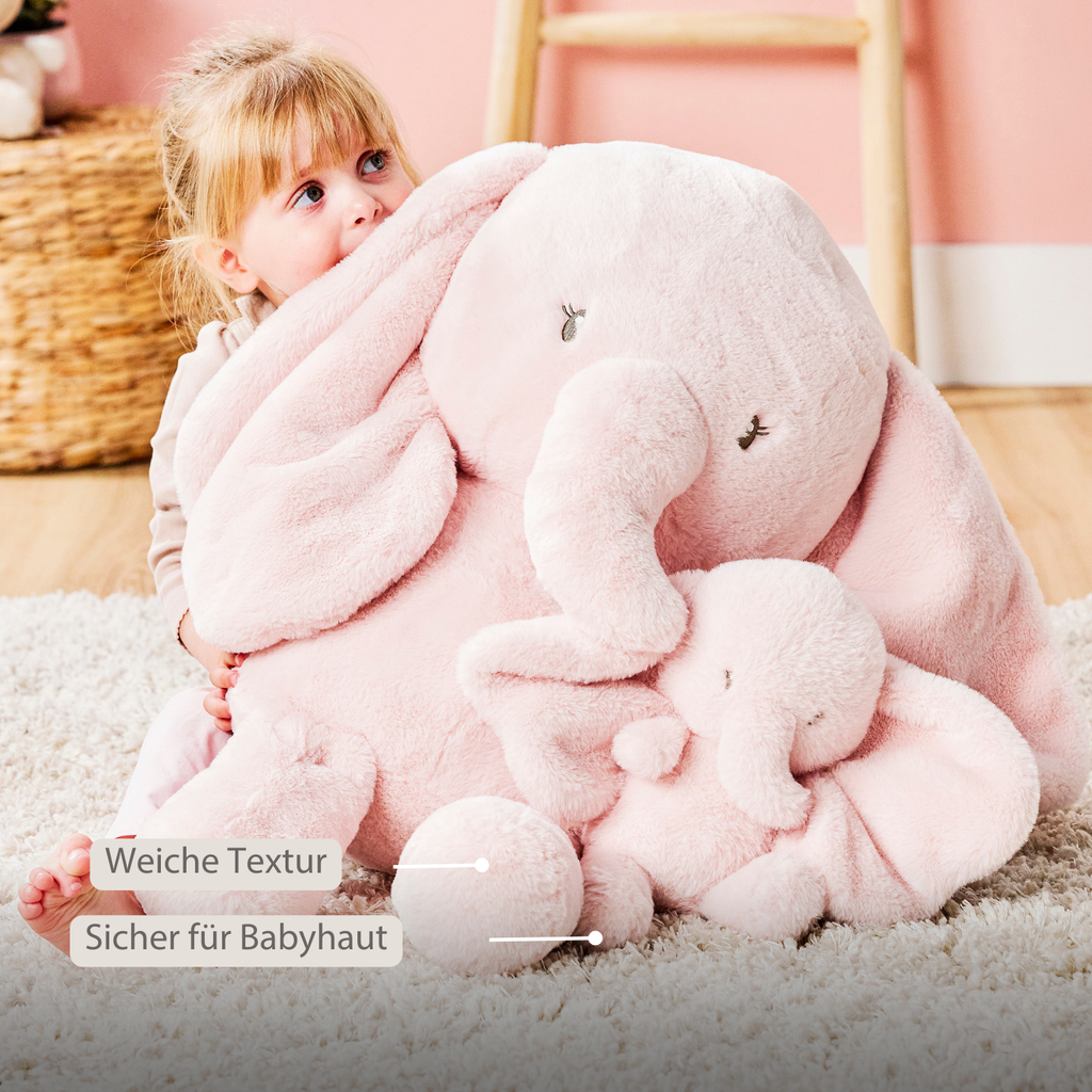 FanFan Maxi Cuddle Elephant – 60 cm – Soft Baby Plush – Pink [DE]