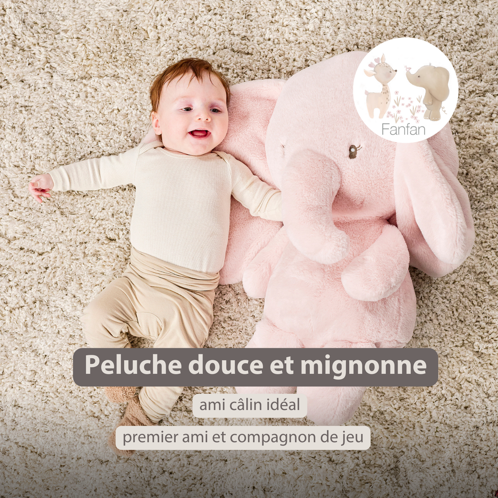 FanFan Maxi Cuddle Elephant – 60 cm – Soft Baby Plush – Pink [FR]