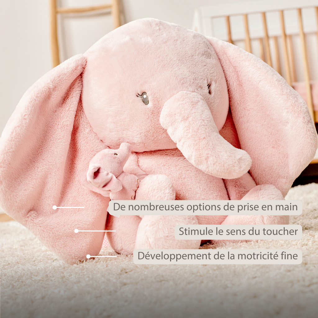FanFan Maxi Cuddle Elephant – 60 cm – Soft Baby Plush – Pink [FR]