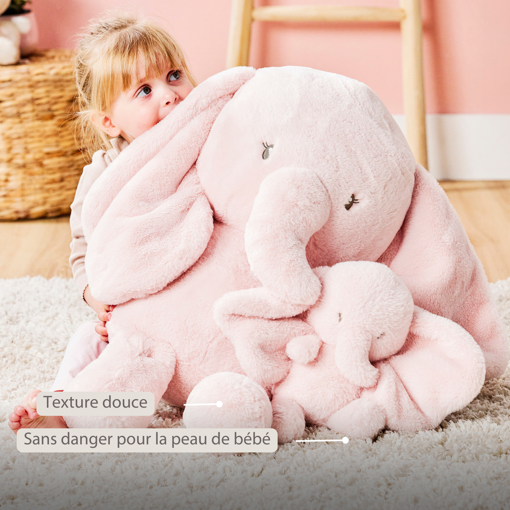 FanFan Maxi Cuddle Elephant – 60 cm – Soft Baby Plush – Pink [FR]
