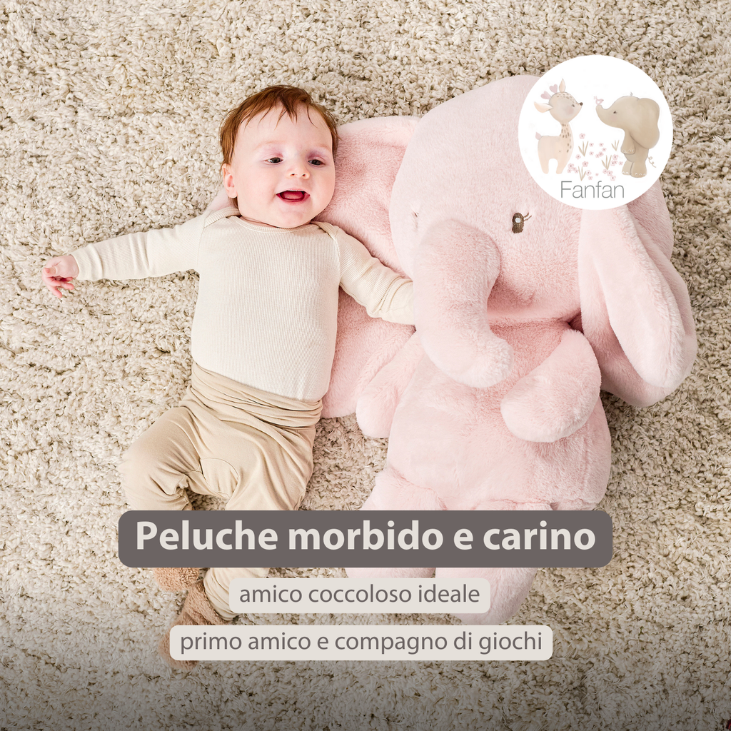 FanFan Maxi Cuddle Elephant – 60 cm – Soft Baby Plush – Pink [IT]