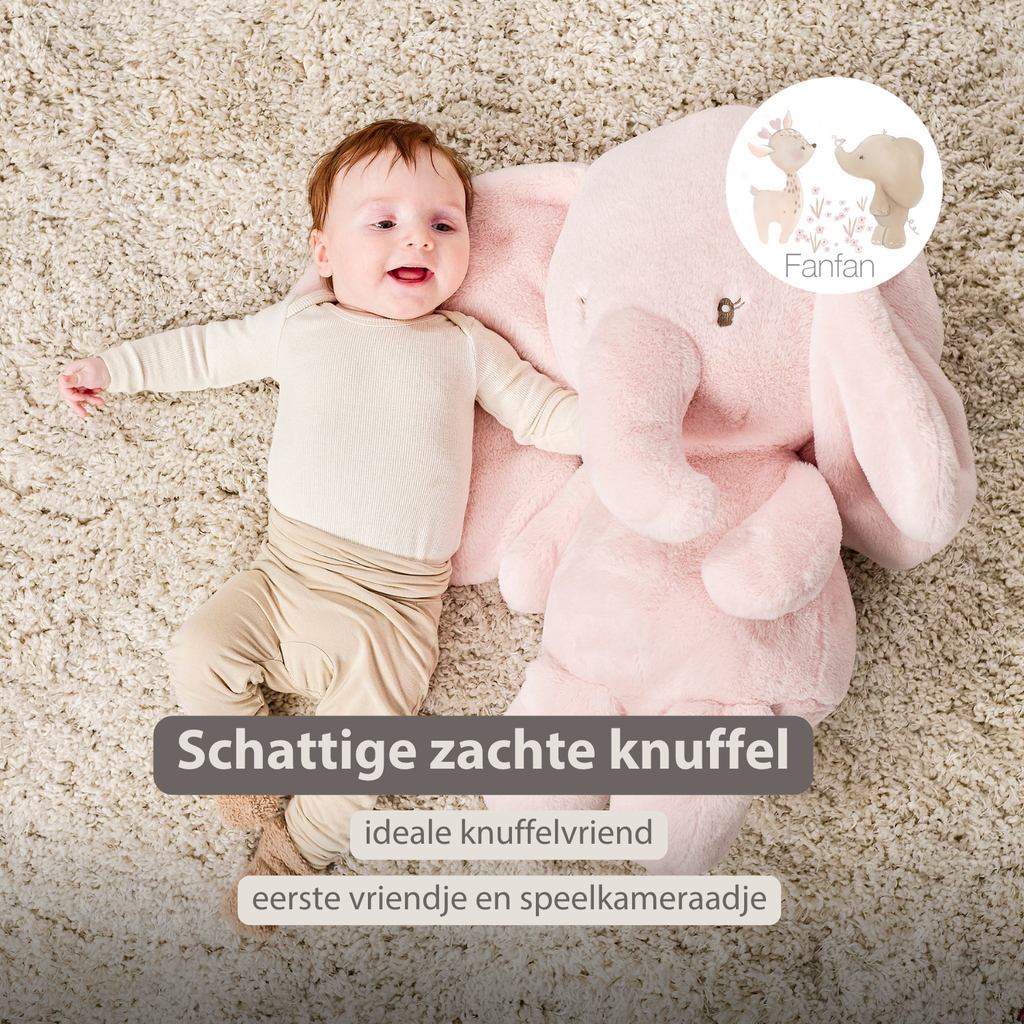 FanFan Maxi Cuddle Elephant – 60 cm – Soft Baby Plush – Pink [NL]