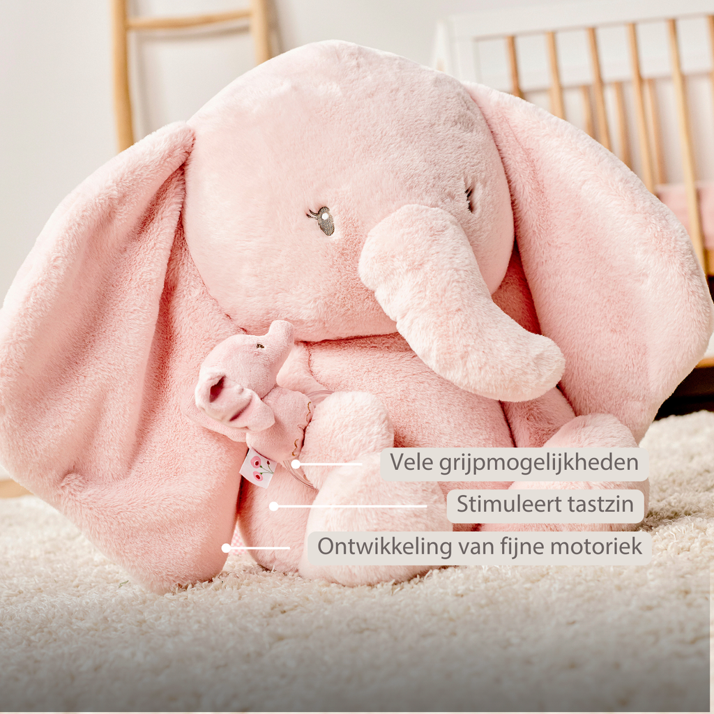 FanFan Maxi Cuddle Elephant – 60 cm – Soft Baby Plush – Pink [NL]