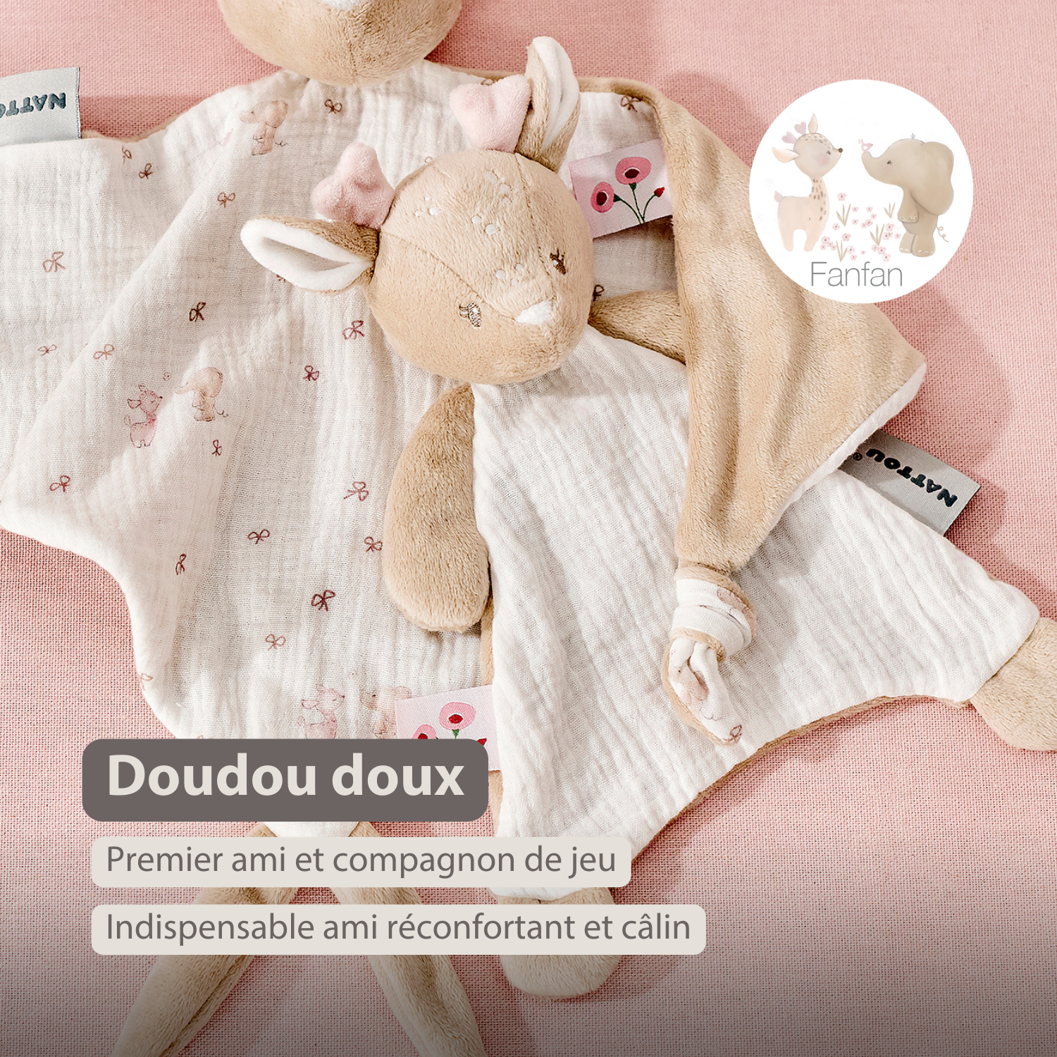 FanFan Baby Comforter - 25 x 20 cm - Deer Doudou - Beige [FR]