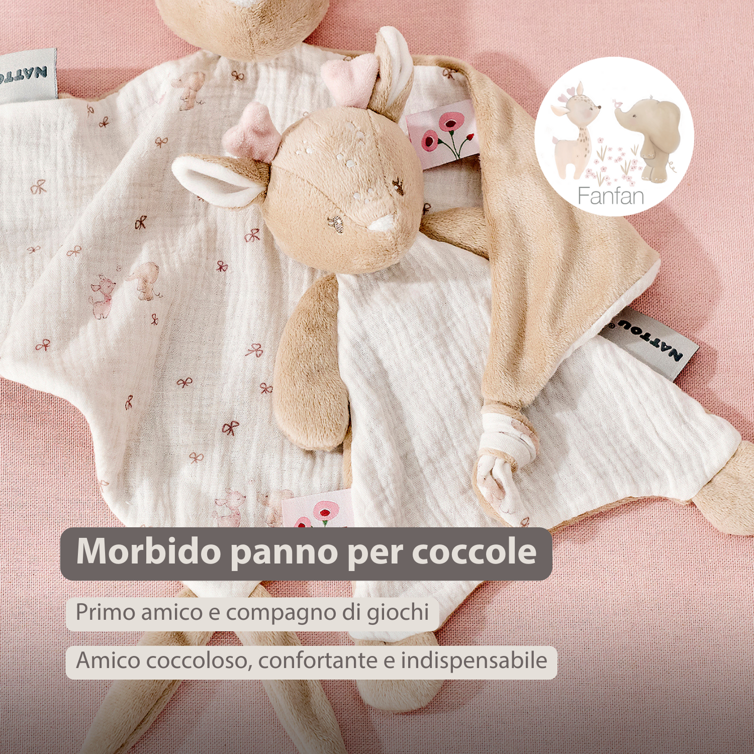 FanFan Baby Comforter - 25 x 20 cm - Deer Doudou - Beige [IT]