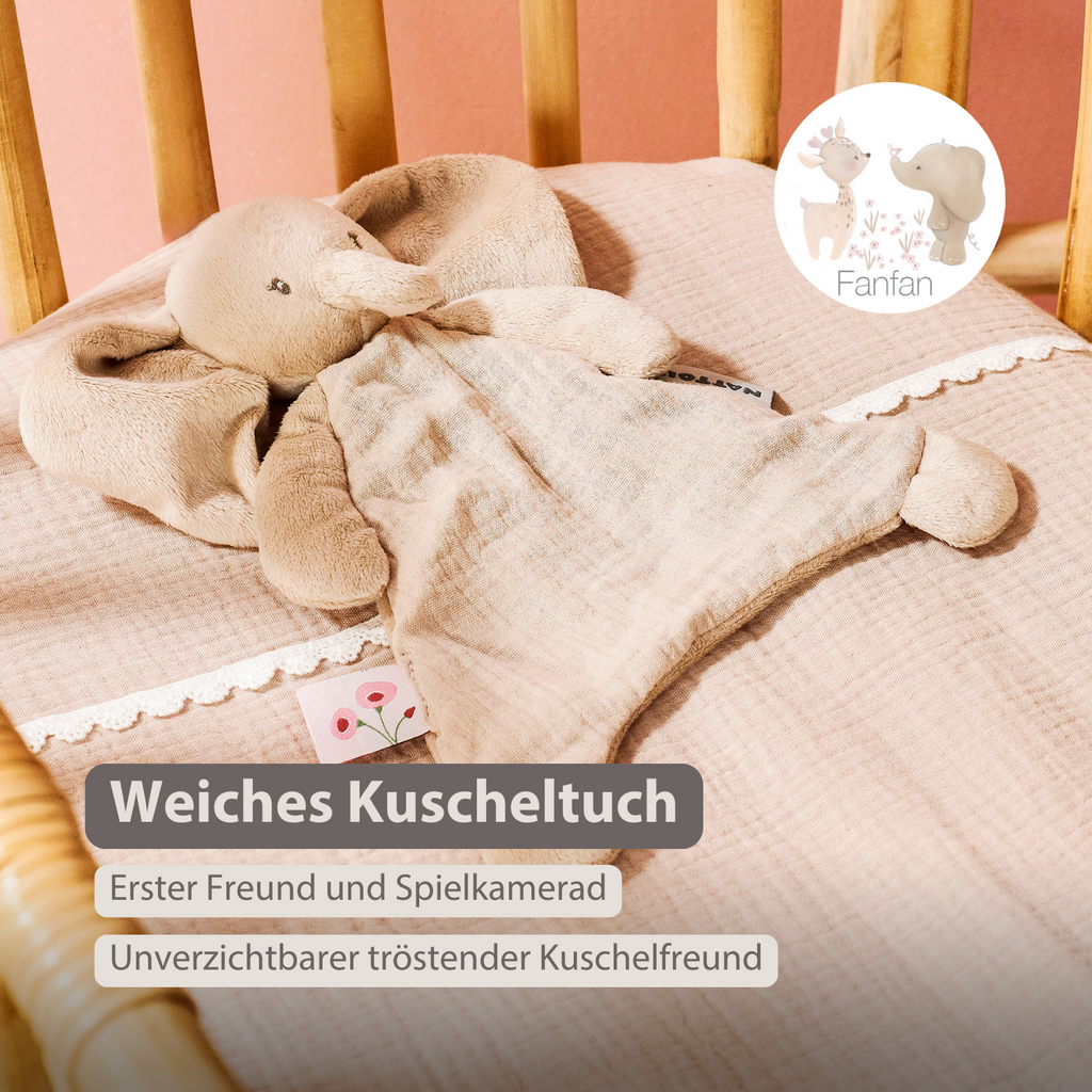 FanFan Baby Comfort Blanket - 25 x 20 cm - Elephant Doudou - Sand [DE]
