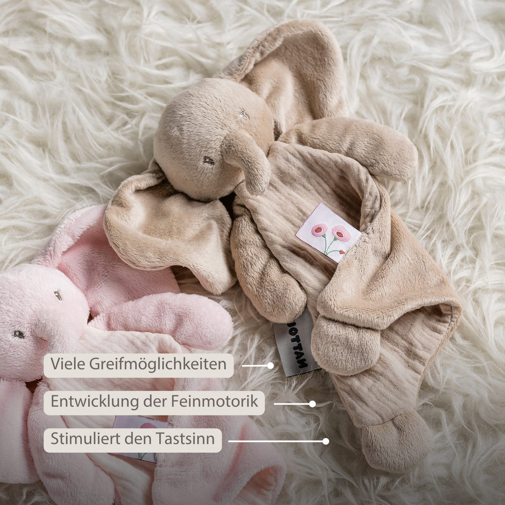 FanFan Baby Comfort Blanket - 25 x 20 cm - Elephant Doudou - Sand [DE]