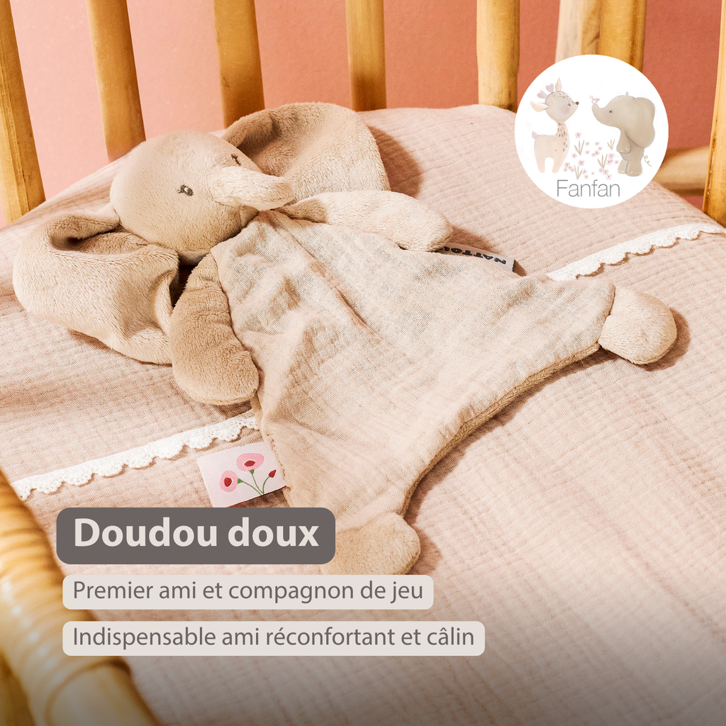 FanFan Baby Comfort Blanket - 25 x 20 cm - Elephant Doudou - Sand [FR]