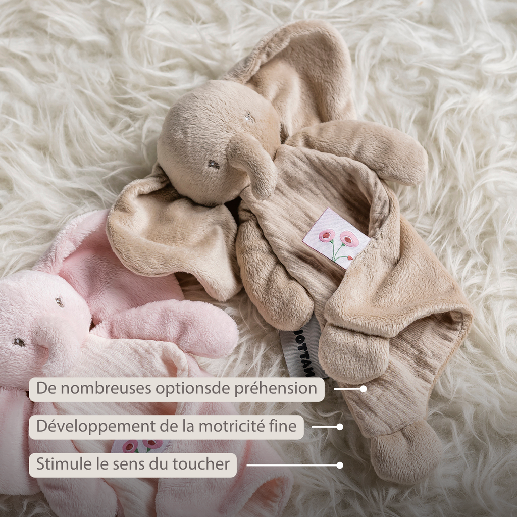 FanFan Baby Comfort Blanket - 25 x 20 cm - Elephant Doudou - Sand [FR]