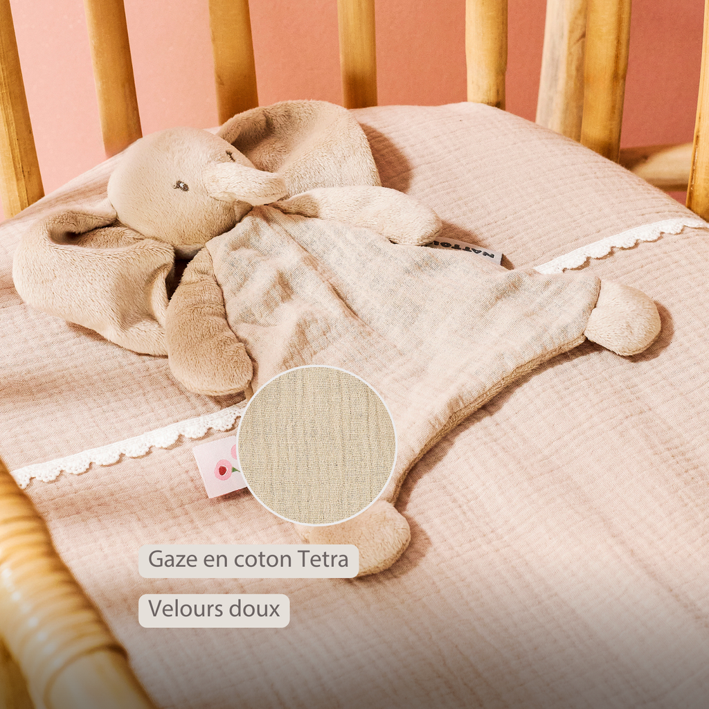 FanFan Baby Comfort Blanket - 25 x 20 cm - Elephant Doudou - Sand [FR]
