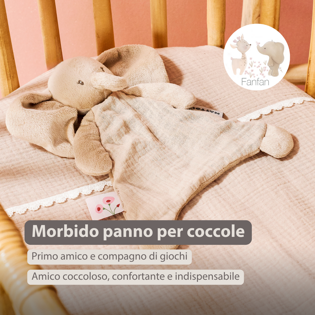 FanFan Baby Comfort Blanket - 25 x 20 cm - Elephant Doudou - Sand [IT]