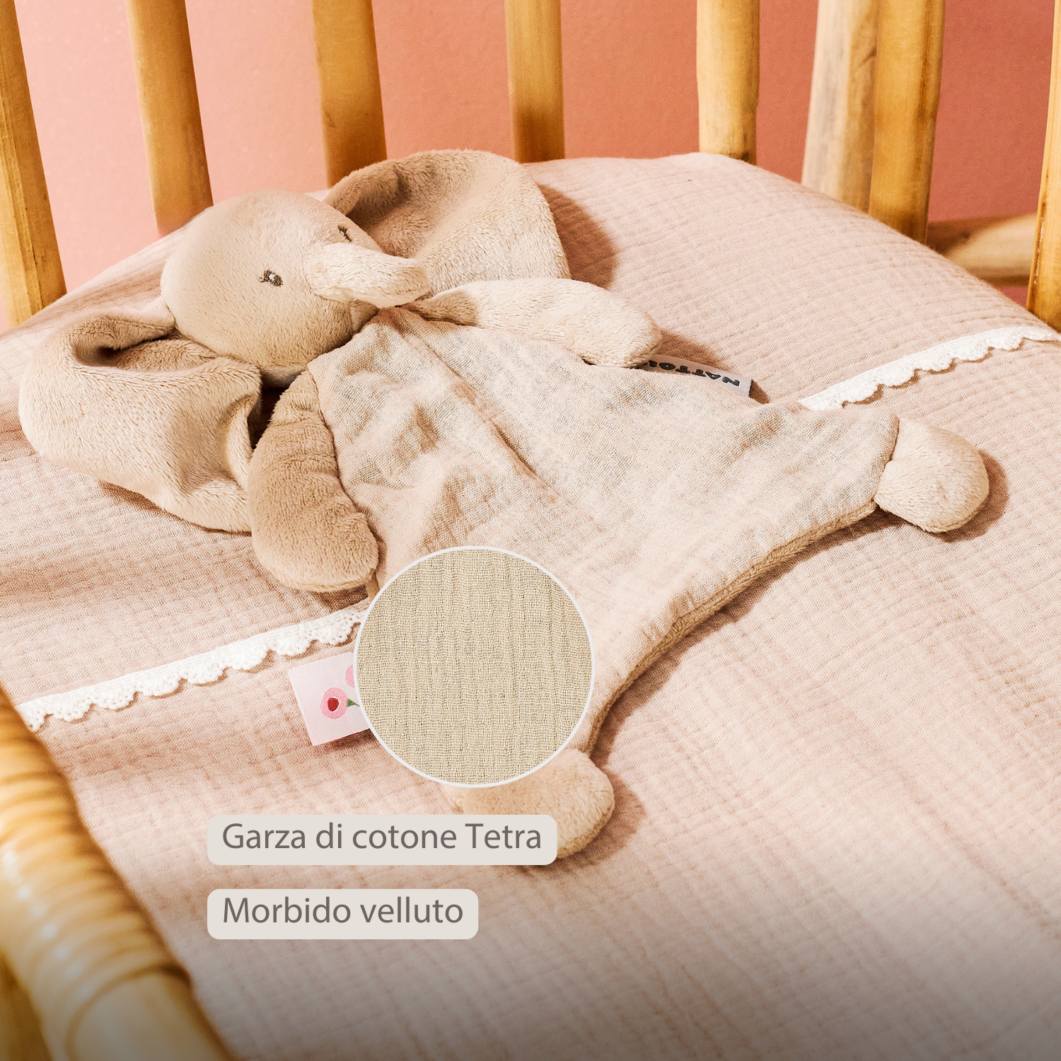 FanFan Baby Comfort Blanket - 25 x 20 cm - Elephant Doudou - Sand [IT]