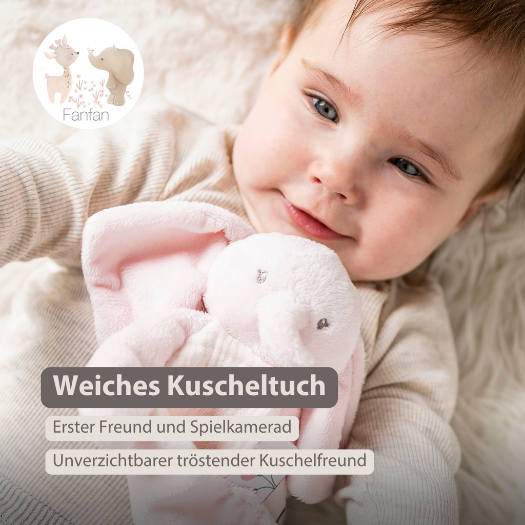FanFan Baby Comfort Blanket - 25 x 20 cm - Elephant Doudou - Pink [DE]
