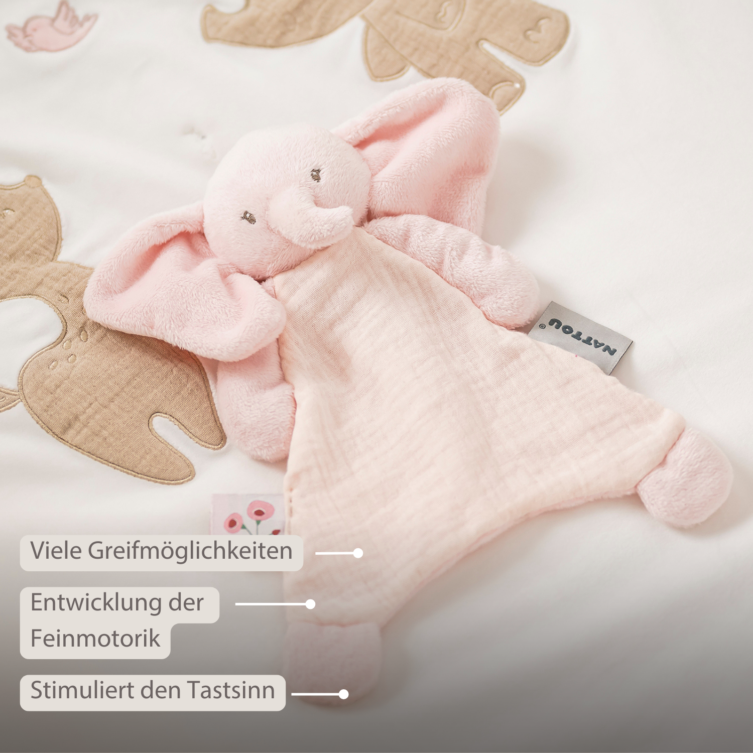 FanFan Baby Comfort Blanket - 25 x 20 cm - Elephant Doudou - Pink [DE]