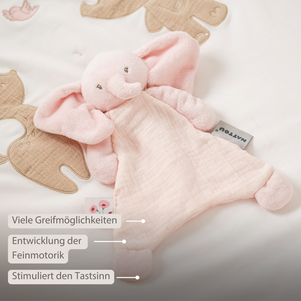FanFan Baby Comfort Blanket - 25 x 20 cm - Elephant Doudou - Pink [DE]