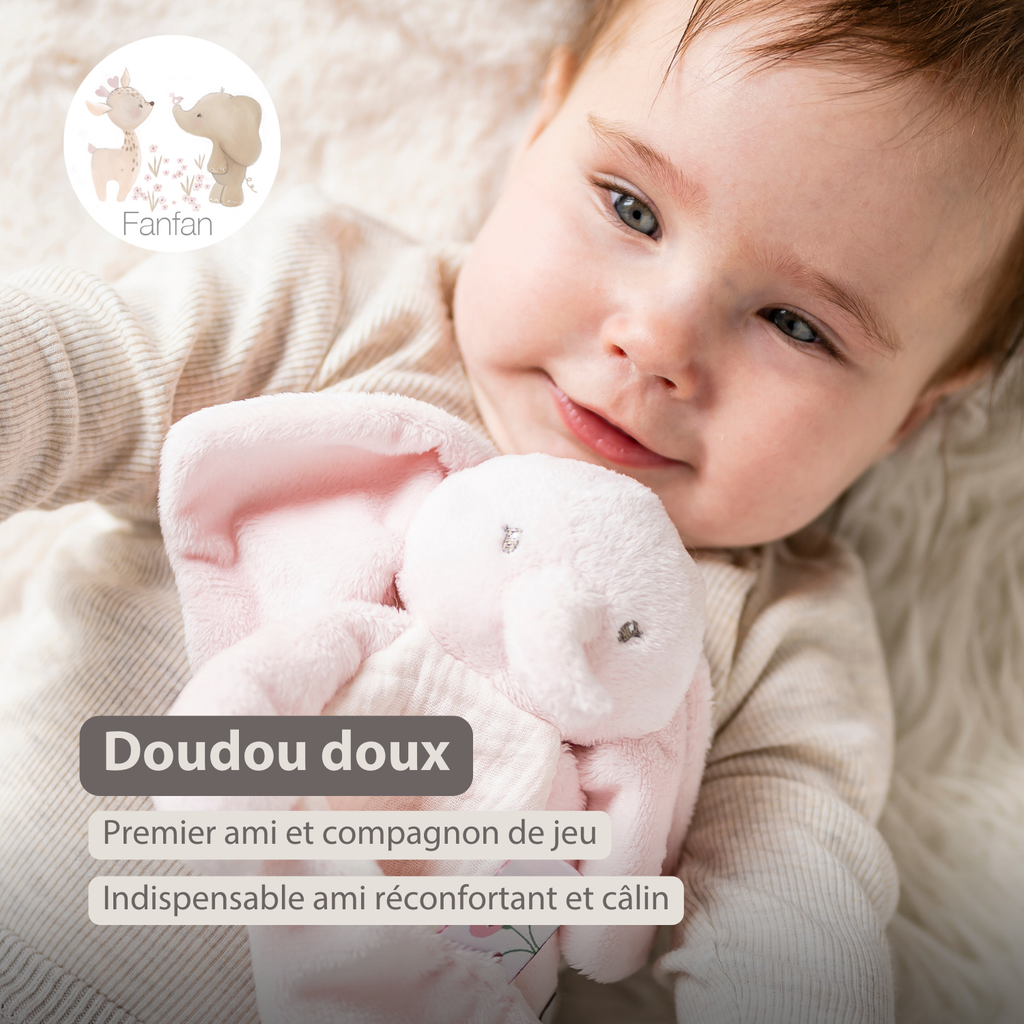 FanFan Baby Comfort Blanket - 25 x 20 cm - Elephant Doudou - Pink [FR]