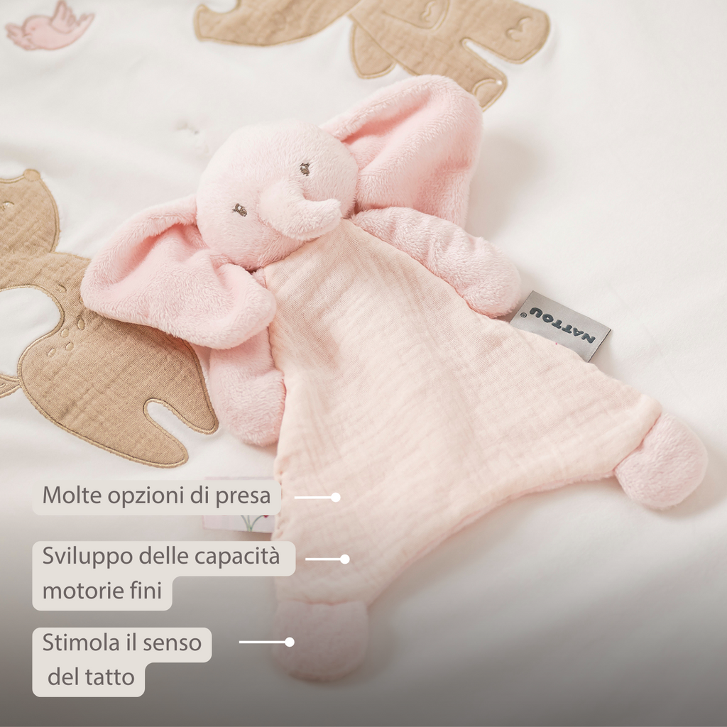 FanFan Baby Comfort Blanket - 25 x 20 cm - Elephant Doudou - Pink [IT]