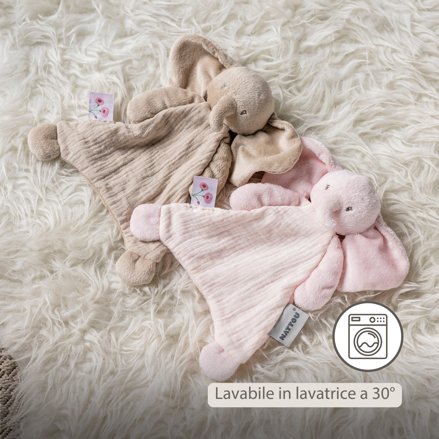 FanFan Baby Comfort Blanket - 25 x 20 cm - Elephant Doudou - Pink [IT]