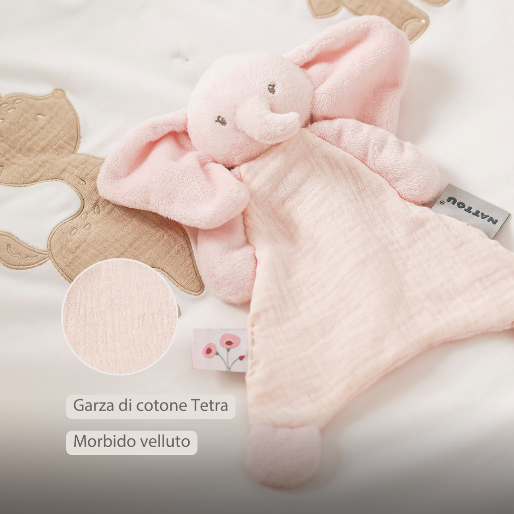 FanFan Baby Comfort Blanket - 25 x 20 cm - Elephant Doudou - Pink [IT]