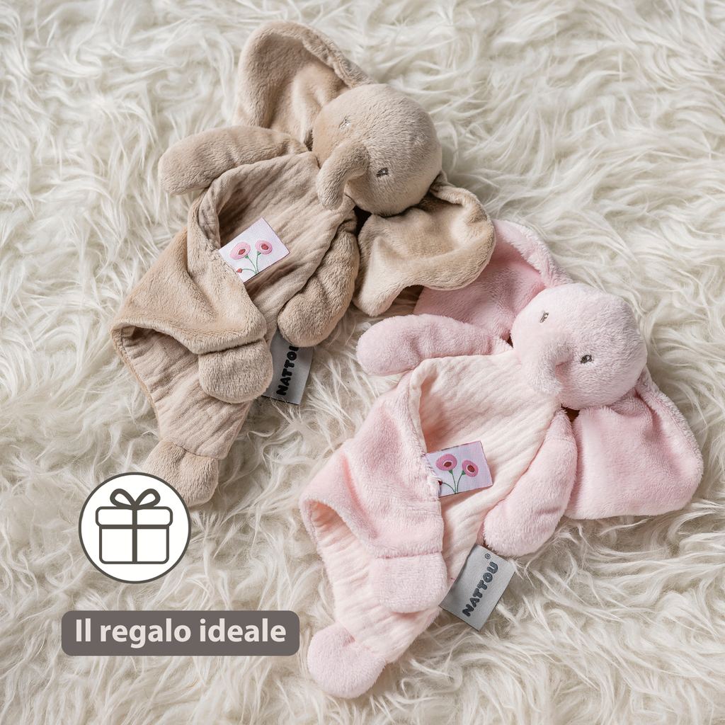 FanFan Baby Comfort Blanket - 25 x 20 cm - Elephant Doudou - Pink [IT]