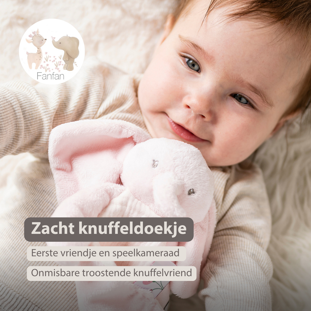 FanFan Baby Comfort Blanket - 25 x 20 cm - Elephant Doudou - Pink [NL]