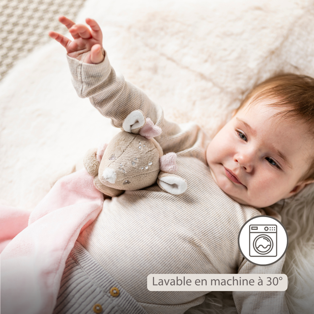 FanFan Baby Cuddle blanket with Cuddle - 27 x 27 cm - Doudou deer - Beige [FR]