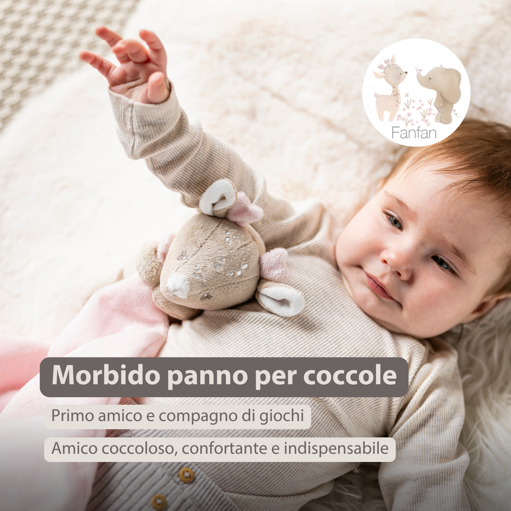 FanFan Baby Cuddle blanket with Cuddle - 27 x 27 cm - Doudou deer - Beige [IT]