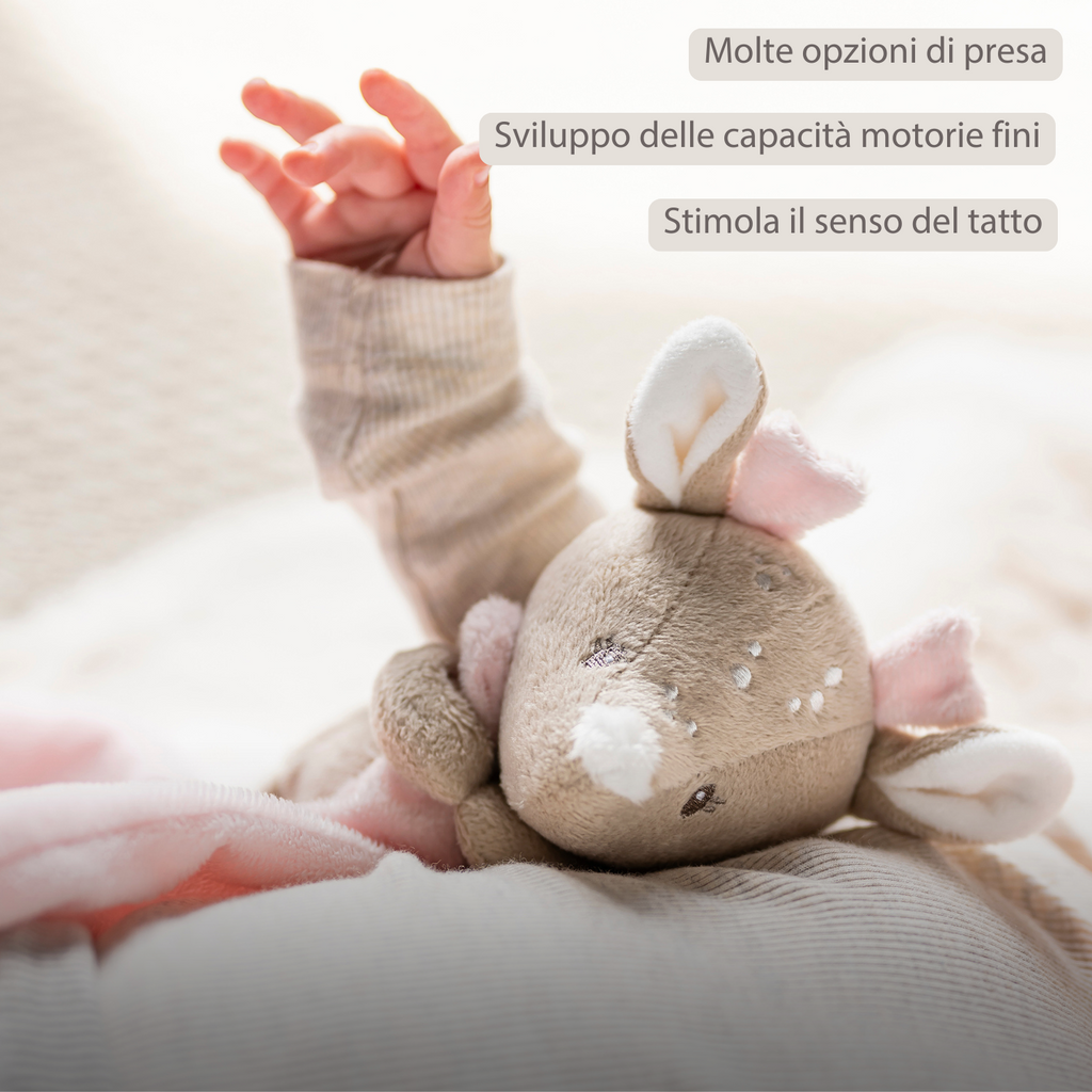 FanFan Baby Cuddle blanket with Cuddle - 27 x 27 cm - Doudou deer - Beige [IT]