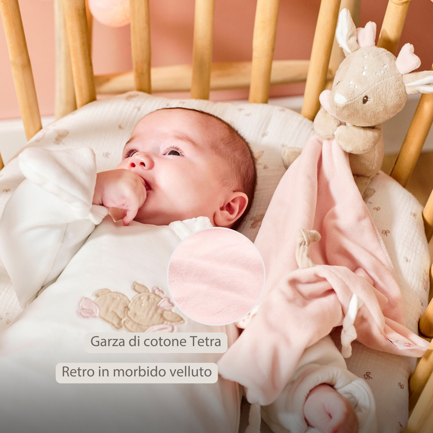 FanFan Baby Cuddle blanket with Cuddle - 27 x 27 cm - Doudou deer - Beige [IT]