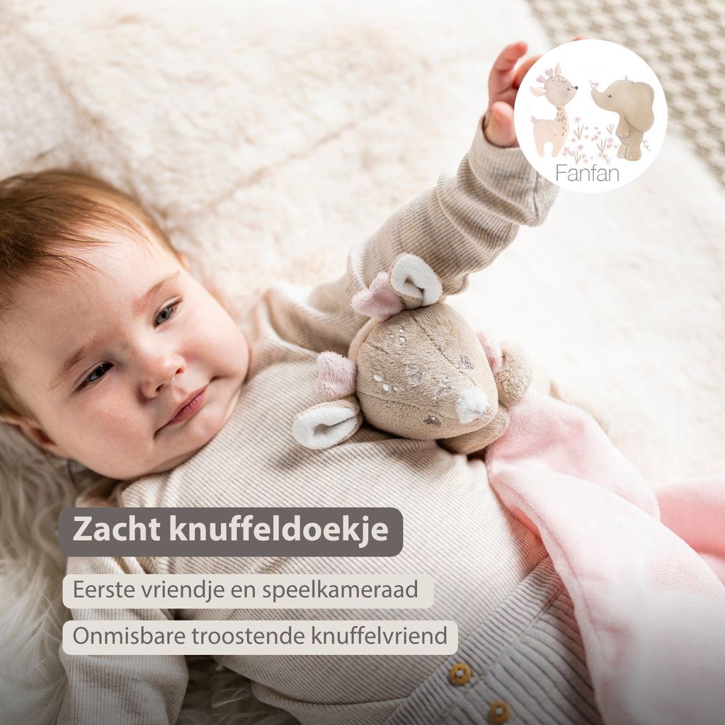 FanFan Baby Cuddle blanket with Cuddle - 27 x 27 cm - Doudou deer - Beige [NL]