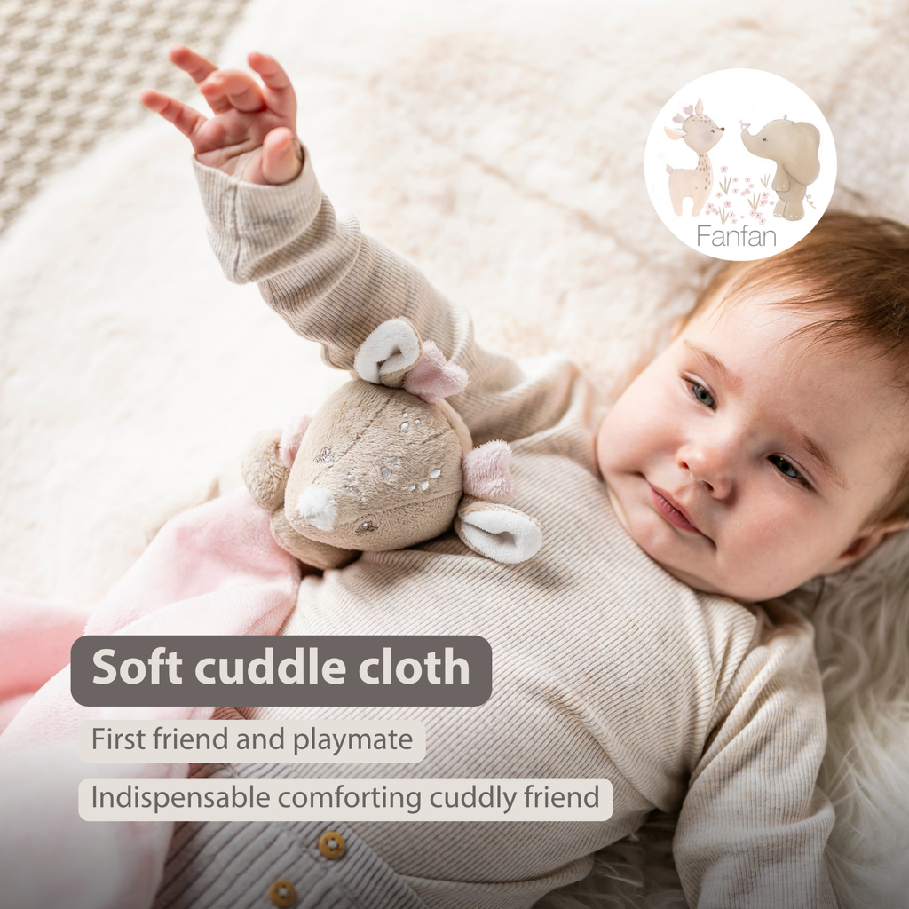 FanFan Baby Cuddle blanket with Cuddle - 27 x 27 cm - Doudou deer - Beige [EN]
