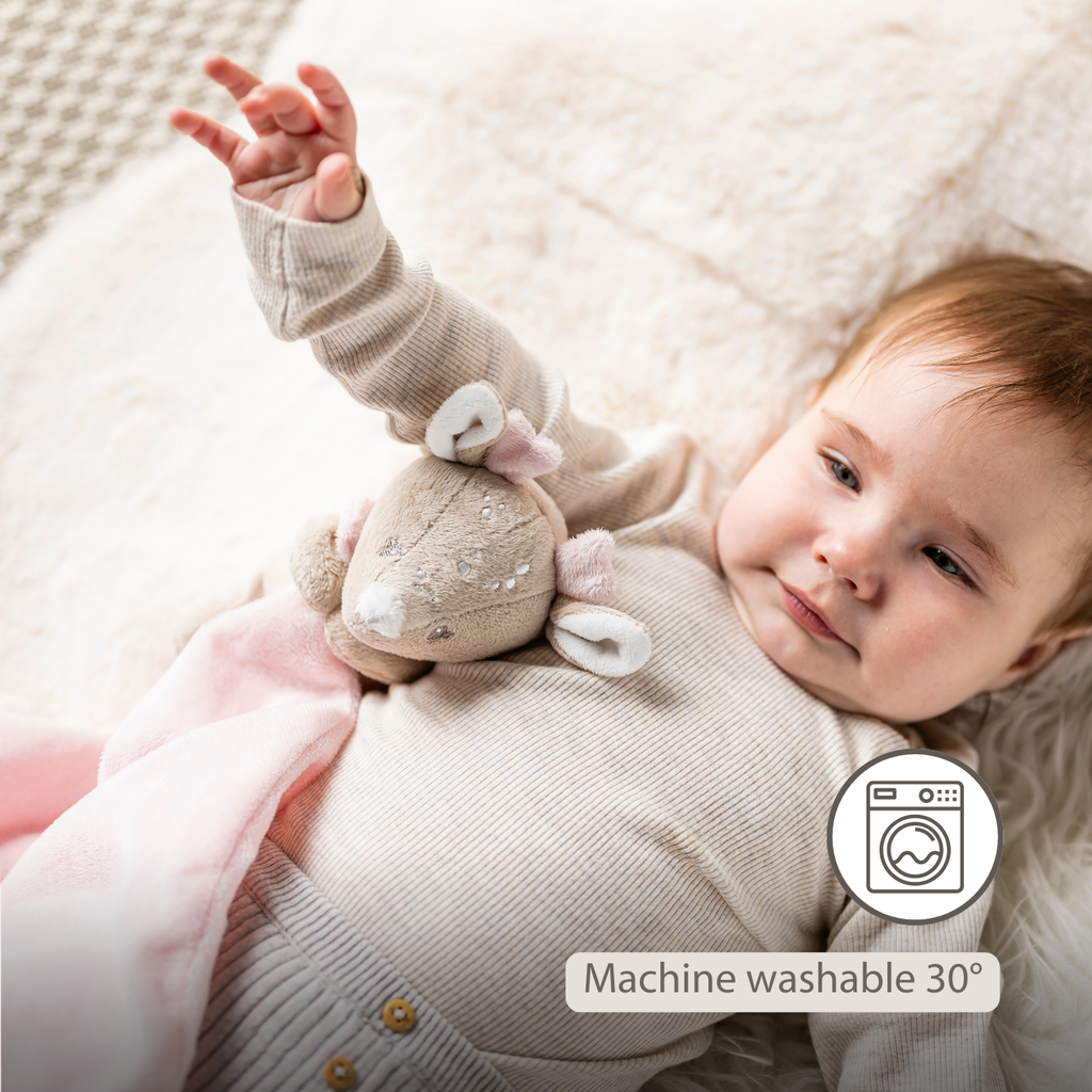 FanFan Baby Cuddle blanket with Cuddle - 27 x 27 cm - Doudou deer - Beige [EN]