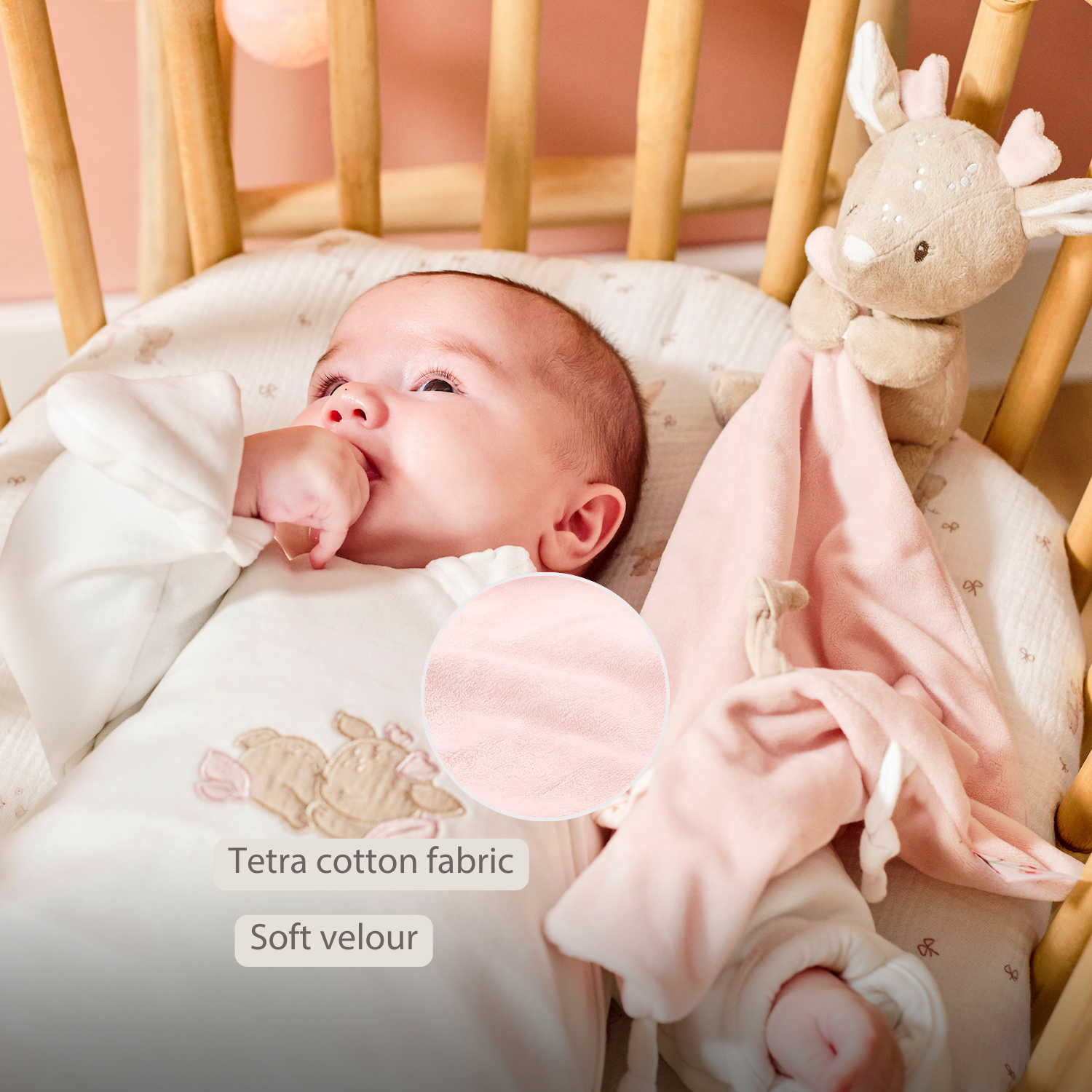 FanFan Baby Cuddle blanket with Cuddle - 27 x 27 cm - Doudou deer - Beige [EN]