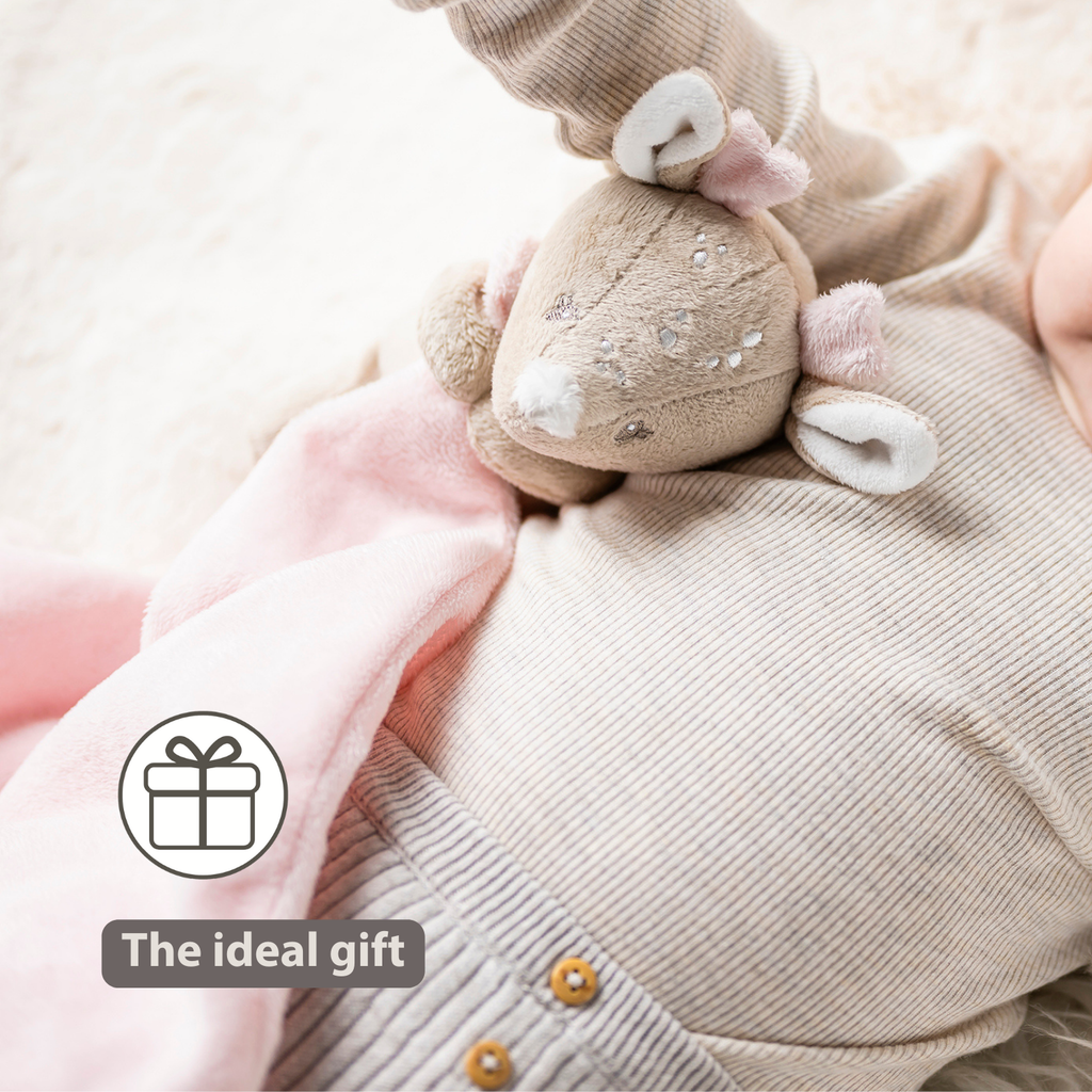 FanFan Baby Cuddle blanket with Cuddle - 27 x 27 cm - Doudou deer - Beige [EN]