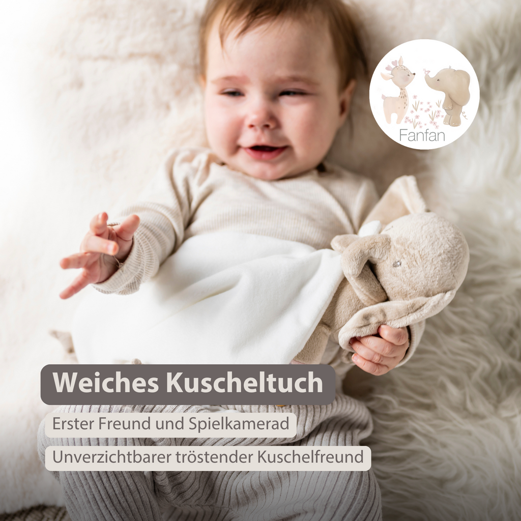 FanFan Baby Stuffed Cloth with Cuddle - 27 x 27 cm - Doudou Elephant - Off White [DE]