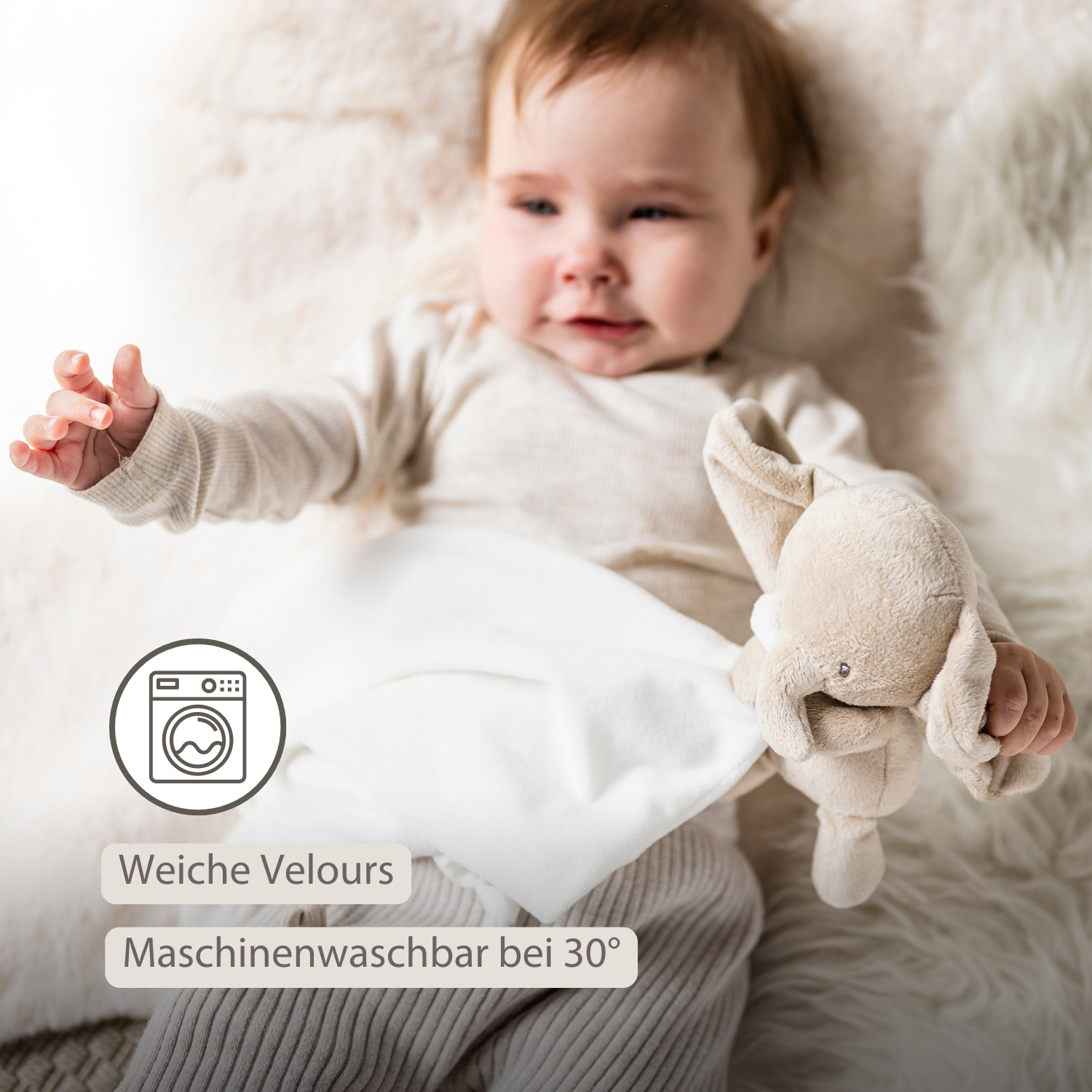 FanFan Baby Stuffed Cloth with Cuddle - 27 x 27 cm - Doudou Elephant - Off White [DE]
