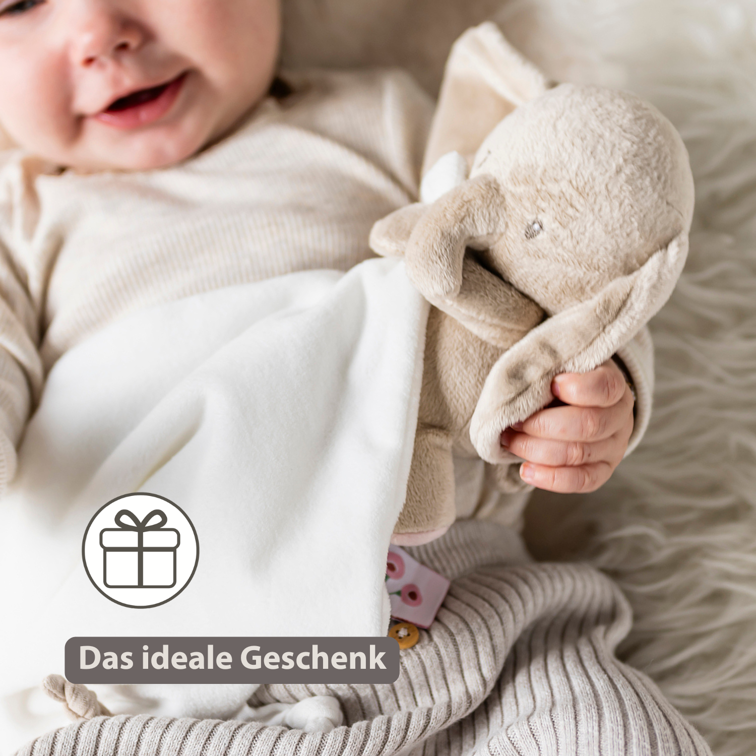 FanFan Baby Stuffed Cloth with Cuddle - 27 x 27 cm - Doudou Elephant - Off White [DE]