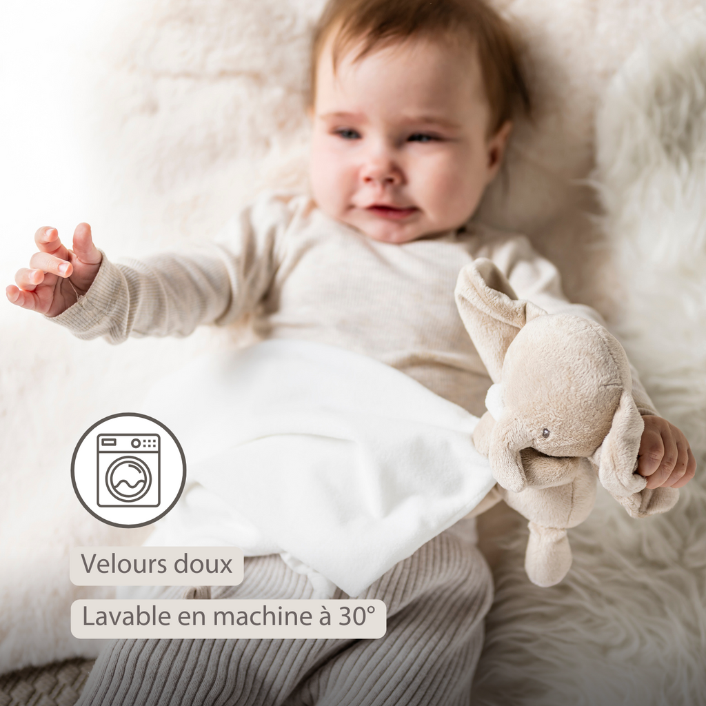 FanFan Baby Stuffed Cloth with Cuddle - 27 x 27 cm - Doudou Elephant - Off White [FR]
