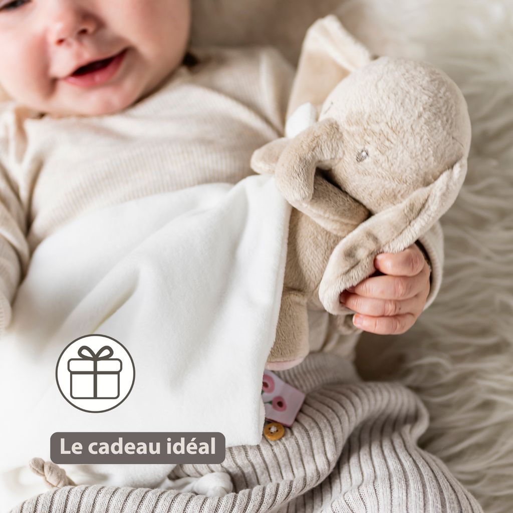 FanFan Baby Stuffed Cloth with Cuddle - 27 x 27 cm - Doudou Elephant - Off White [FR]