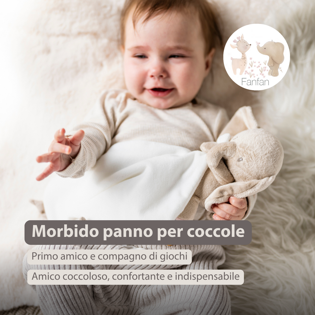 FanFan Baby Stuffed Cloth with Cuddle - 27 x 27 cm - Doudou Elephant - Off White [IT]