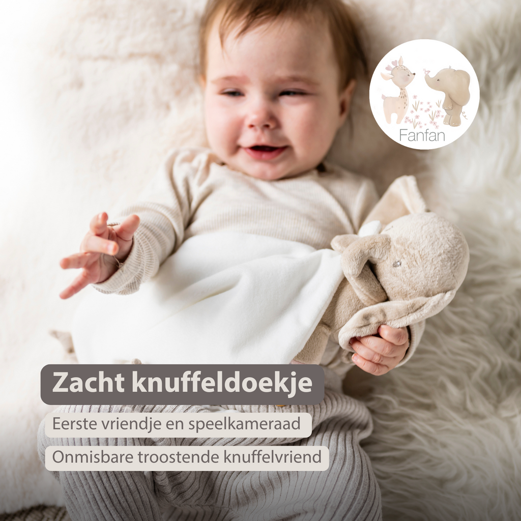 FanFan Baby Stuffed Cloth with Cuddle - 27 x 27 cm - Doudou Elephant - Off White [NL]