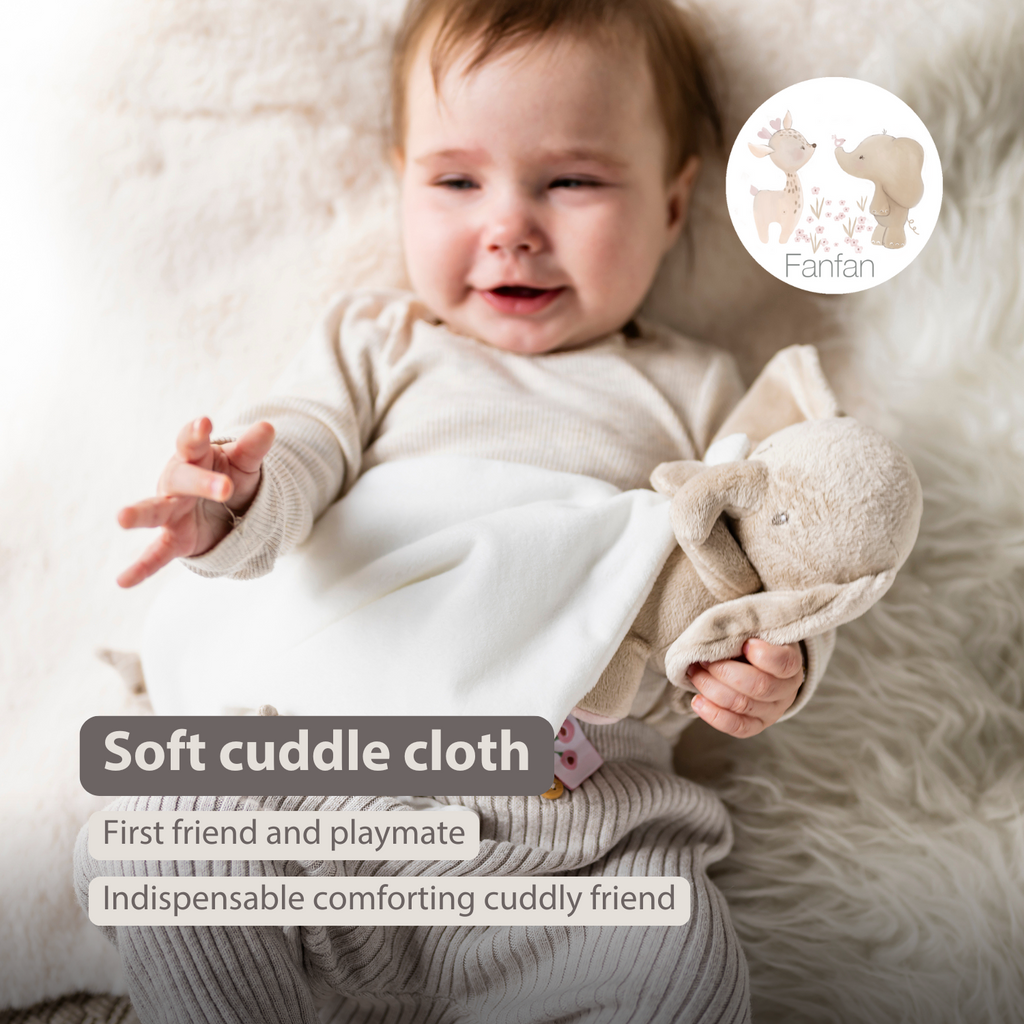 FanFan Baby Stuffed Cloth with Cuddle - 27 x 27 cm - Doudou Elephant - Off White [EN]