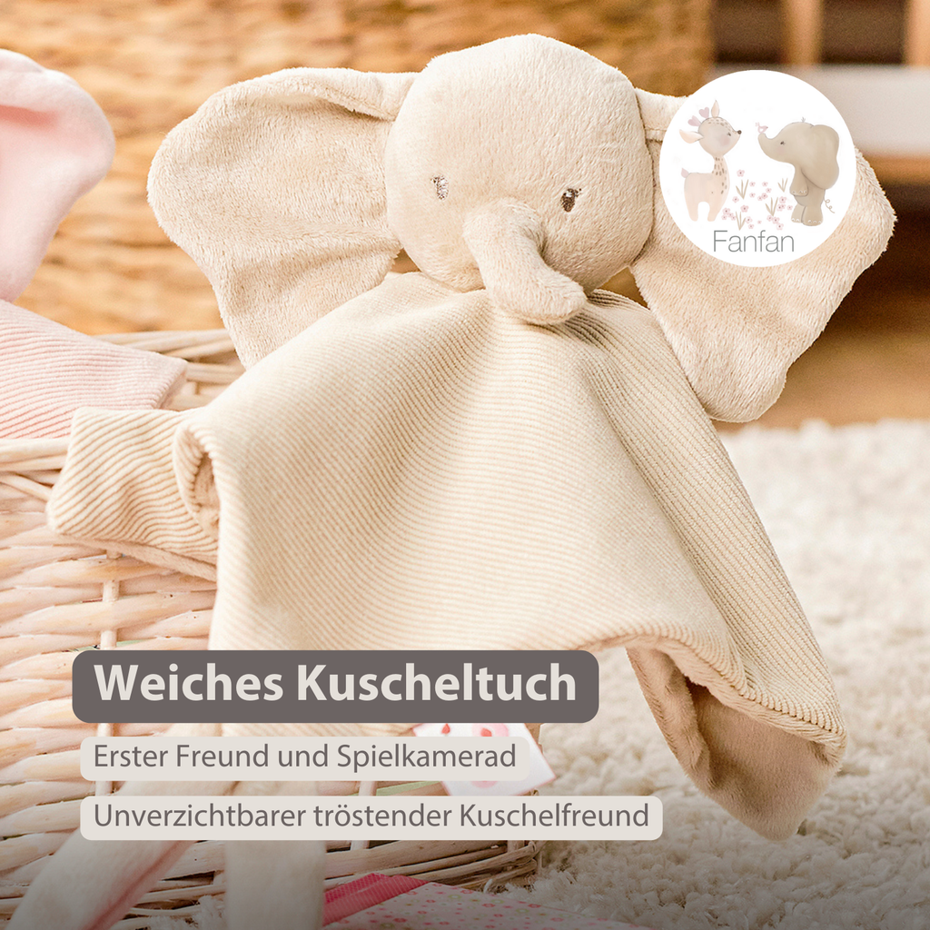 FanFan Baby Cuddly blanket - 27 x 27 cm - Doudou Elephant - Sand [DE]