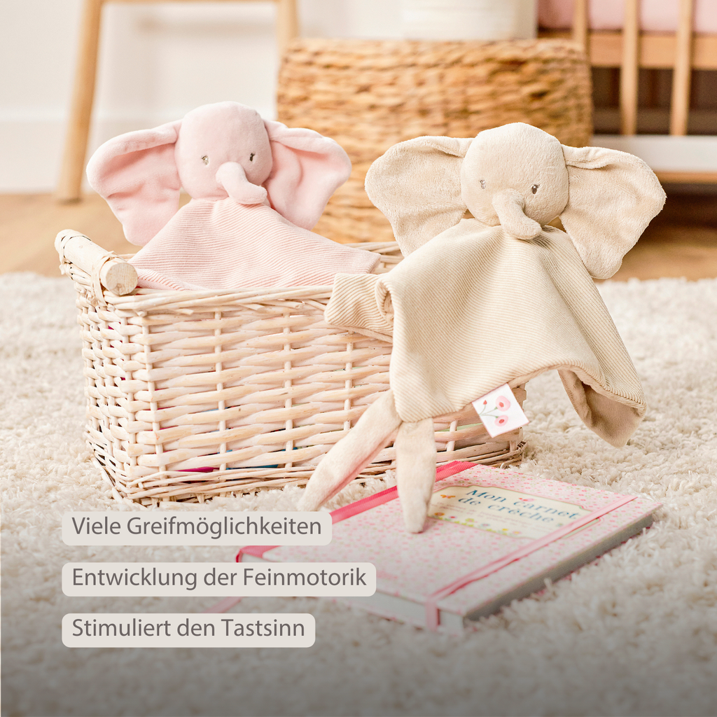FanFan Baby Cuddly blanket - 27 x 27 cm - Doudou Elephant - Sand [DE]